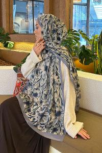 Lamelif Daisy Flowers Desen Pamuk Şal Gri