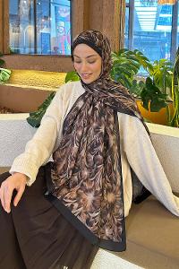 Lamelif Daisy Flowers Desen Pamuk Şal Kahverengi