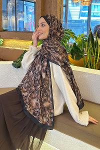 Lamelif Daisy Flowers Desen Pamuk Şal Kahverengi