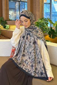 Lamelif Daisy Flowers Desen Pamuk Şal Lacivert Vizon