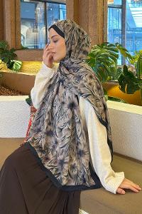 Lamelif Daisy Flowers Desen Pamuk Şal Lacivert Vizon