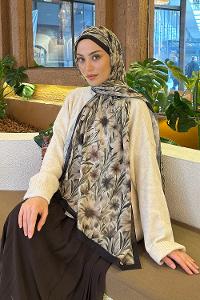 Lamelif Daisy Flowers Desen Pamuk Şal Mint Yeşili