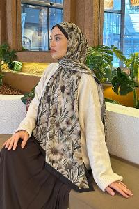 Lamelif Daisy Flowers Desen Pamuk Şal Mint Yeşili