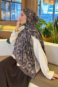 Lamelif Daisy Flowers Desen Pamuk Şal Soft Kahve