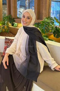 Lamelif Degrade Desen Soft Şal Siyah Ekru