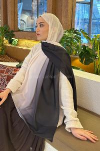 Lamelif Degrade Desen Soft Şal Siyah Ekru