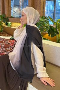 Lamelif Degrade Desen Soft Şal Siyah Ekru