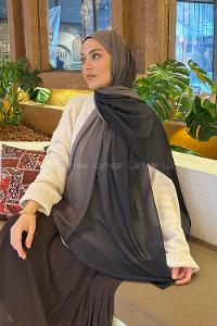 Lamelif Degrade Desen Soft Şal Siyah Vizon