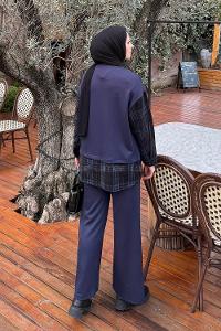 Lamelif Ekose Desen İkili Takım Lacivert