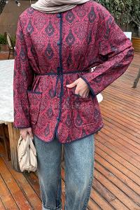 Claret Red Crew Neck Long Arm Polyester Jacket