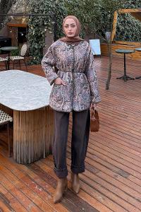 Khaki Crew Neck Long Arm Polyester Jacket