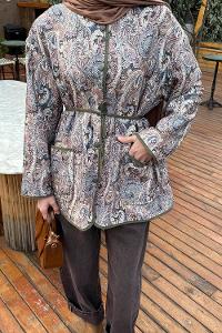 Khaki Crew Neck Long Arm Polyester Jacket