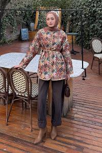 Lamelif Etnik Desen Ceket Mint Yeşili