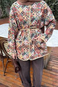 Lamelif Etnik Desen Ceket Mint Yeşili