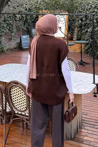 Lamelif Ön Kavis Detaylı Süveter Acı Kahve