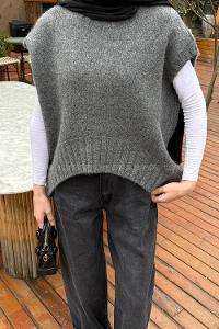 Lamelif Ön Kavis Detaylı Süveter Antrasit