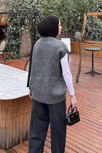 Lamelif Ön Kavis Detaylı Süveter Antrasit