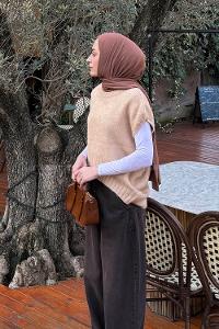 Lamelif Ön Kavis Detaylı Süveter Bej