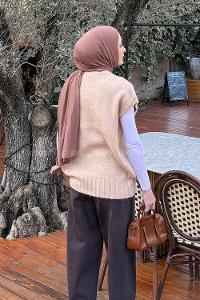 Lamelif Ön Kavis Detaylı Süveter Bej