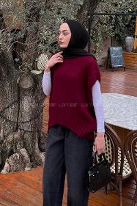 Lamelif Ön Kavis Detaylı Süveter Bordo