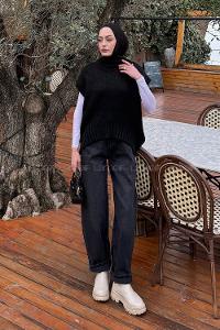 Lamelif Ön Kavis Detaylı Süveter Siyah