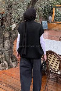 Lamelif Ön Kavis Detaylı Süveter Siyah