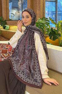 Lamelif Retro Desen Pamuk Şal Koyu Bordo