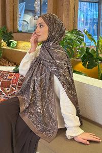 Lamelif Retro Desen Pamuk Şal Sütlü Kahve