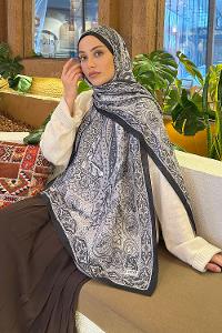 Lamelif Retro Desen Soft Şal Siyah Beyaz