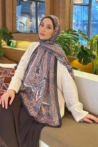 Lamelif Retro Desen Soft Şal Siyah Kiremit