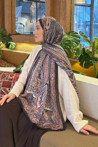 Lamelif Retro Desen Soft Şal Siyah Kiremit