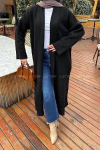 Lamelif Şal Yaka Uzun Triko Hırka Siyah