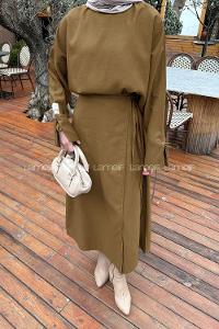 Lamelif Eteği Bağlama Detaylı Takım Yağ Yeşili