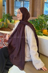 Lamelif  Bloom Desen Ayrobin Floş Jakar  Şal Acı Bordo