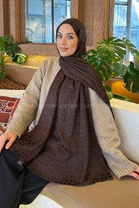 Lamelif  Bloom Desen Ayrobin Floş Jakar  Şal Acı Kahve