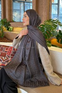 Lamelif  Bloom Desen Ayrobin Floş Jakar  Şal Antrasit