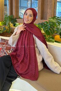 Lamelif  Bloom Desen Ayrobin Floş Jakar  Şal Bordo