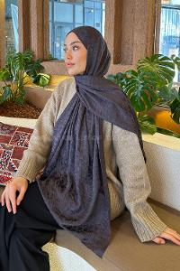 Lamelif  Bloom Desen Ayrobin Floş Jakar  Şal Füme