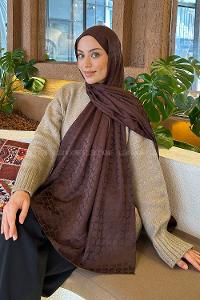 Lamelif  Bloom Desen Ayrobin Floş Jakar  Şal Kahverengi