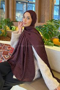 Lamelif  Bloom Desen Ayrobin Floş Jakar  Şal Koyu Bordo