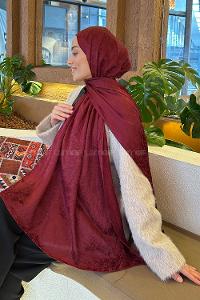 Lamelif  G Desen Ayrobin Floş Jakar  Şal Bordo