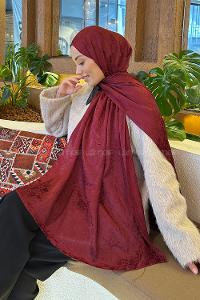 Lamelif  G Desen Ayrobin Floş Jakar  Şal Bordo
