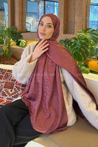 Lamelif  G Desen Ayrobin Floş Jakar  Şal Gül Kurusu