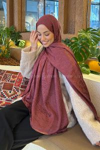 Lamelif  G Desen Ayrobin Floş Jakar  Şal Gül Kurusu