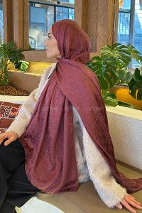 Lamelif  G Desen Ayrobin Floş Jakar  Şal Gül Kurusu