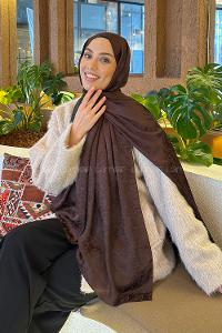 Lamelif  G Desen Ayrobin Floş Jakar  Şal Kahverengi