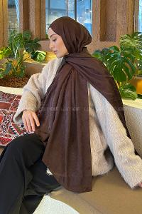 Lamelif  G Desen Ayrobin Floş Jakar  Şal Kahverengi