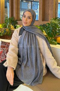 Lamelif  G Desen Ayrobin Floş Jakar  Şal Koyu Gri