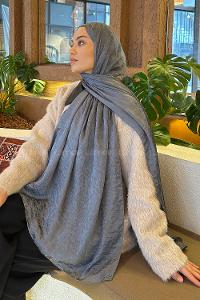 Lamelif  G Desen Ayrobin Floş Jakar  Şal Koyu Gri