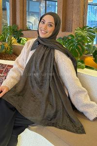 Lamelif  G Desen Ayrobin Floş Jakar  Şal Koyu Yeşil